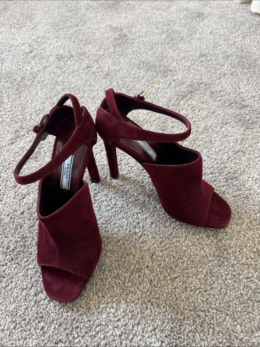 Prada Burgundy Suede Open-Toe Ankle-Strap Heels